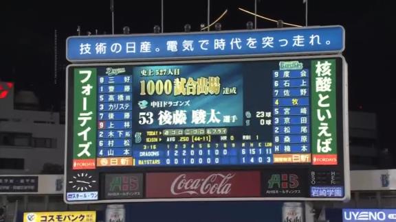 中日・後藤駿太、通算1000試合出場達成！！！