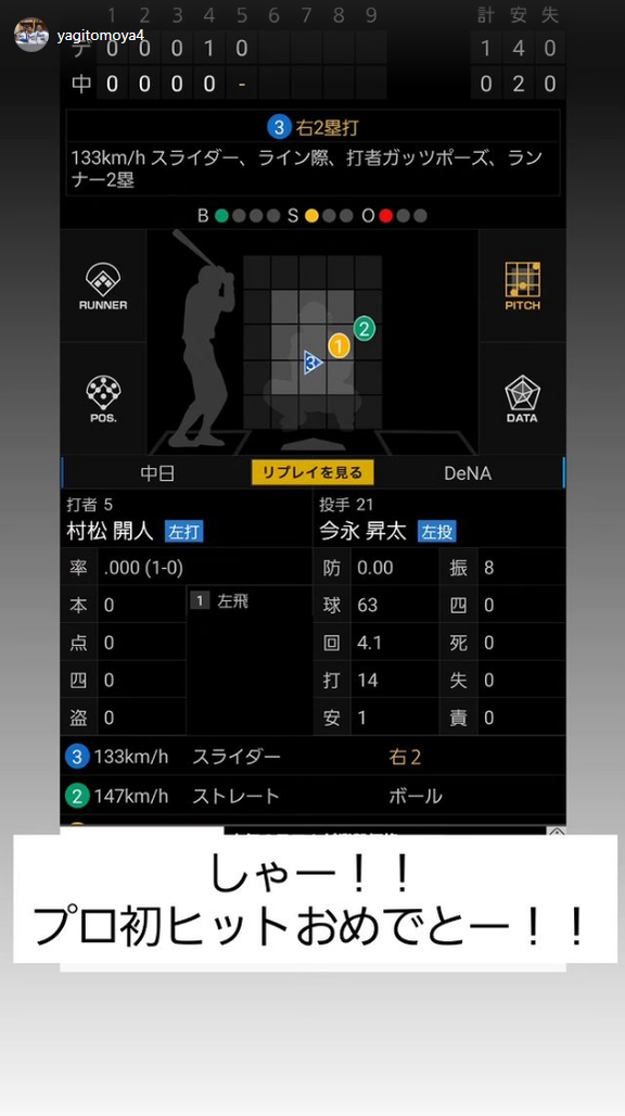 中日・八木智哉スカウト、担当選手の活躍を喜ぶ
