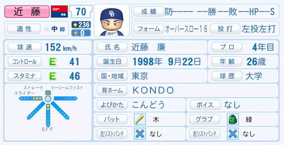 中日・近藤廉、9月25日(木)『パワプロ2025』アップデートでの選手能力査定