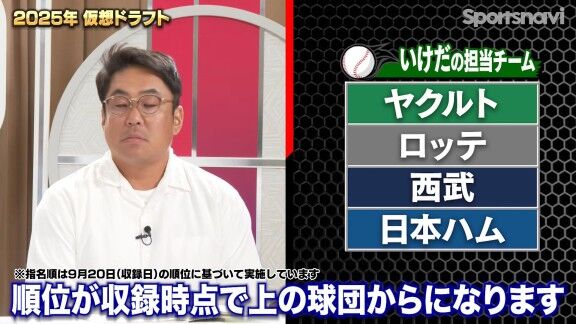 『スポーツナビ野球チャンネル』による2025年仮想ドラフト3位指名