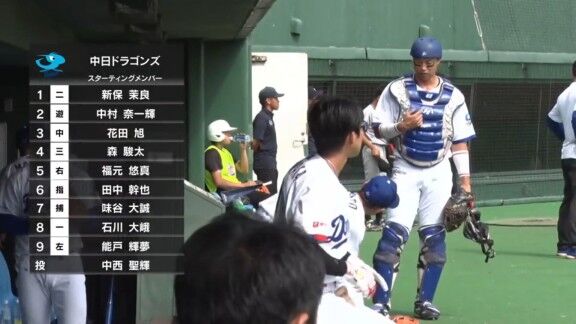 中日ドラゴンズ2軍、スタメン発表!!! ドラフト1位・中西聖輝が先発へ!!!