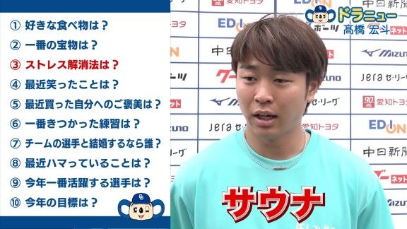 中日・高橋宏斗、ストレス解消法は…？