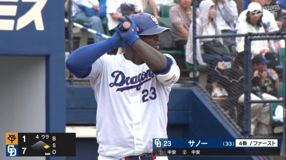 中日新助っ人・サノー、今日の打席結果　あと少しで満塁ホームランのフェンス最上部直撃タイムリーなどを放つ活躍を見せる！！！