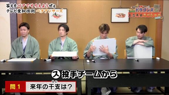 年末に2026年の干支について問われた中日・大野雄大、涌井秀章、上林誠知、山本泰寛は…