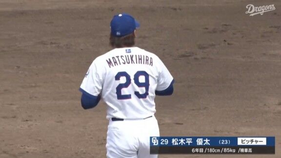 中日・松木平優太、今日の登板結果