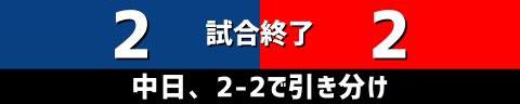 3月14日(火)　オープン戦「中日vs.広島」【試合結果、打席結果】　中日、2-2で引き分け　2点を先制するも試合終盤に追いつかれる