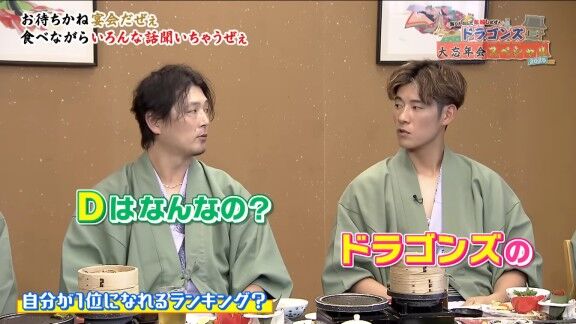中日・上林誠知「半分の♡とDっていう意味ですよ、ドラゴンズの」 涌井秀章「Dはなんの?」 上林誠知「ドラゴンズの」 涌井秀章「(笑)」