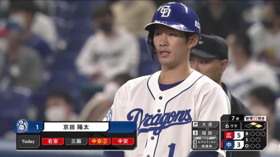 中日・京田陽太「最近、試合に出れなかったりして悔しい思いをしていたので、そういう気持ちを持って打席に臨みました」