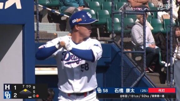 別メニュー調整が続いていた中日・石橋康太が代打で今季初出場！！！