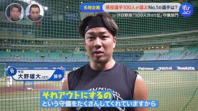 中日・大野雄大「それアウトにするのという守備を沢山してくれていますから。中日ドラゴンズの誇りだと思います。田中幹也選手です」