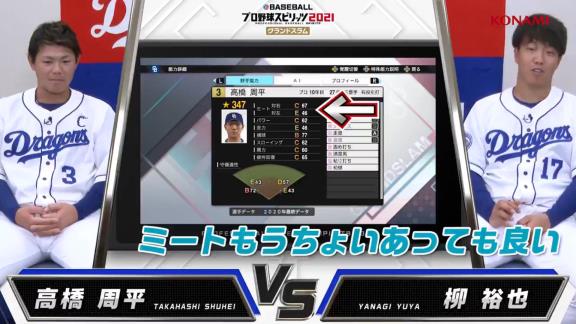 中日・高橋周平と柳裕也が『プロスピ2021』の自分達の選手データを見た感想は…？