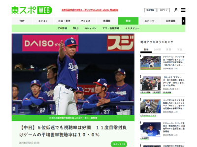 中日、名古屋地区の視聴率が好調