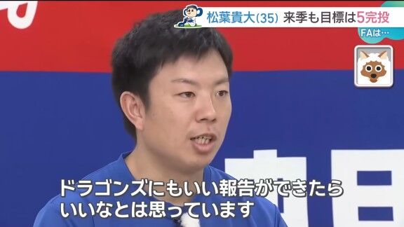 中日・松葉貴大、FA宣言した思いを語る【動画】