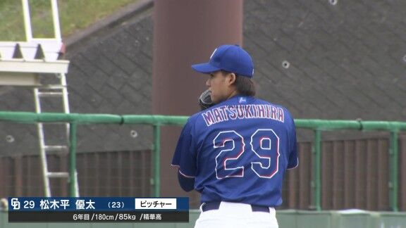 中日・松木平優太、久しぶりの登板で最速148km/hを計測する