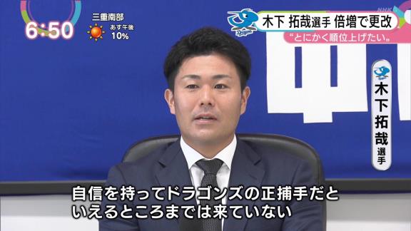 中日、契約更改査定が改善される…？　木下拓哉捕手「チームの査定に関しては（昨年と比べて）改善しているところもあったし、反映してくれていた」