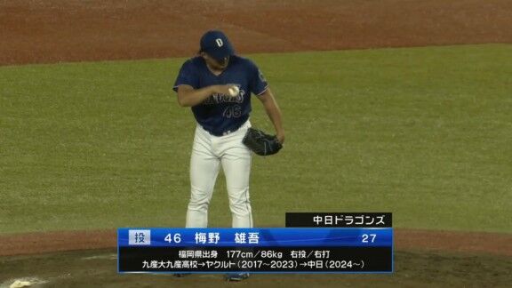 中日・梅野雄吾、今日の登板結果