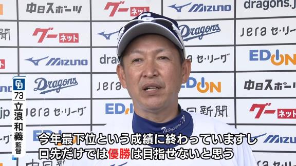 中日・立浪和義監督「今年、最下位という成績に終わっていますし、口先だけでは…」