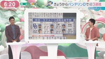 8月26日(火)からのセ・リーグ公式戦「中日vs.ヤクルト」3連戦、両チームの予想先発6人は…