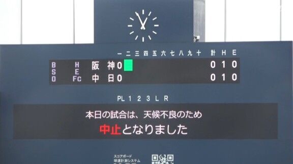 9月13日(土) ファーム公式戦「中日vs.阪神」【試合結果、打席結果】 中日2軍、2回開始前に降雨ノーゲームに