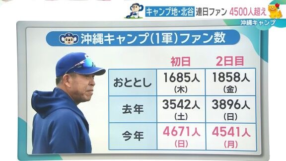 中日ドラゴンズ沖縄春季キャンプ、去年と比べてファン数が…