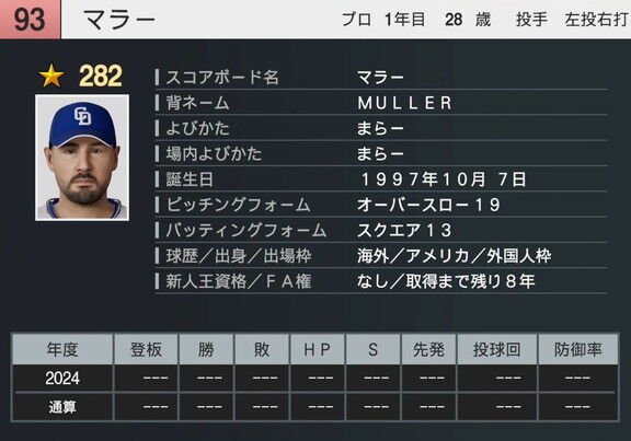 『プロスピ2025』が8月25日(月)にアップデート 中日新助っ人・マラーの選手能力査定