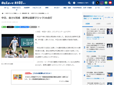 中日ドラゴンズ、自力優勝消滅 阪神タイガースに優勝マジック点灯