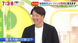 中日ファン「Q.名古屋の印象は？」　中日・柳裕也投手「でらいいところですねぇ～。でら素晴らしいと思います」