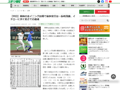 中日・岡林勇希が達成した“長嶋茂雄、イチローに次ぐ若さ”の記録