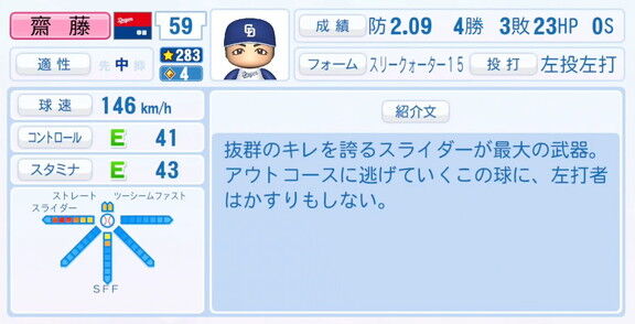 11月20日(木)『パワプロ2025』シーズン終了時点アップデート！！！　中日・齋藤綱記の最終的な選手能力査定