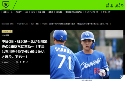 谷沢健一さん、中日・石川昂弥の2軍降格について言及する | ドラ 谷沢健一さん、中日・石川昂弥の2軍降格について言及する | ドラ
