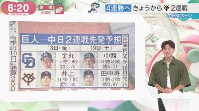 9月18日(金)からのセ・リーグ公式戦「巨人vs.中日」2連戦、両チームの先発予想4人