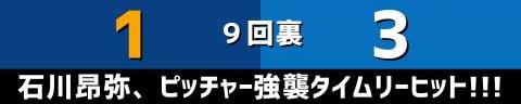 5月28日(日)　セ・リーグ公式戦「中日vs.DeNA」【試合結果、打席結果】　中日、1-3で敗戦…　最終回に1点を返すも、連勝は3でストップ…