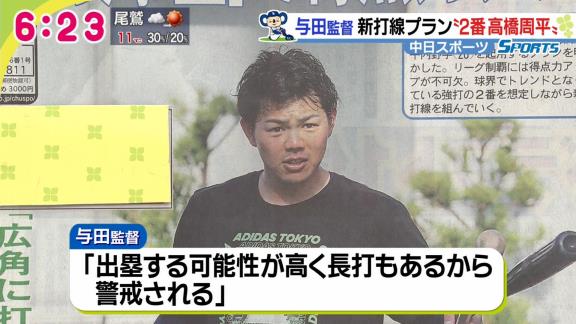 中日、2021年シーズン打線は『2番・高橋周平』！？　与田監督「出塁する可能性が高く、長打もあるから警戒される。バントもうまいし、いろんな意味で相手にプレッシャーをかけられる」