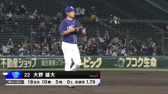 中日・大野雄大「ロースコアになると思いマウンドに上がりましたが、3失点で降板してしまい申し訳ないです…」【投球結果】