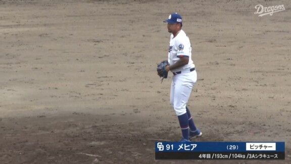 中日・メヒア、今日の登板結果
