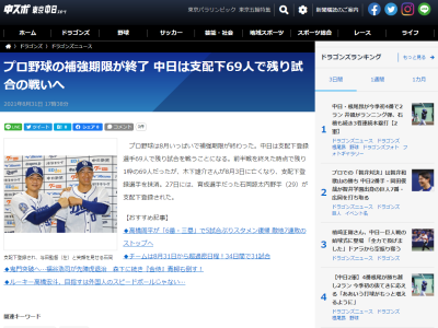 2021年プロ野球の補強期間が終了　中日の今季支配下選手が確定する【選手一覧】