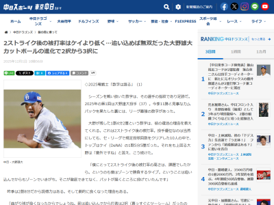 中日・大野雄大が記録した“リーグ最強の数字”
