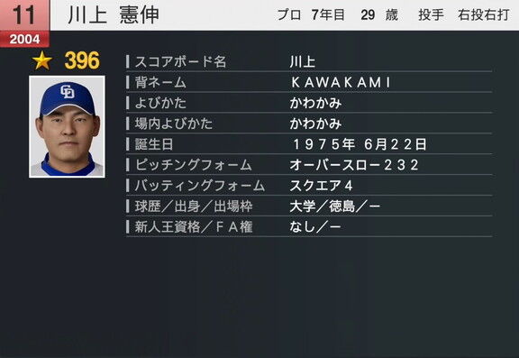 4月21日(月)に『プロスピ2025』アップデート!!! OB選手・川上憲伸さんの選手能力査定