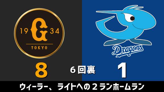 8月29日(土)　セ・リーグ公式戦「巨人vs.中日」　スコア速報