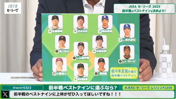川上憲伸さん、高橋由伸さん、宮本慎也さん、佐々木主浩さん、鳥谷敬さん、前田智徳さん、それぞれが選ぶ『セ・リーグ前半戦 勝手にベストナイン 2025』