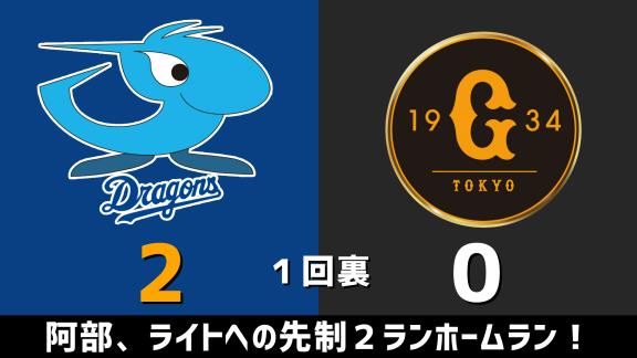 8月9日(日)　セ・リーグ公式戦「中日vs.巨人」　スコア速報