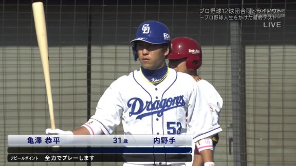 プロ野球12球団合同トライアウト　中日ドラゴンズ参加者結果　亀澤が4出塁1盗塁の活躍！