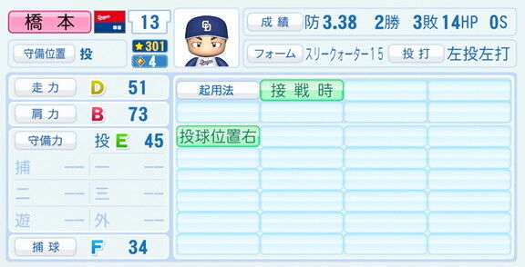 中日・橋本侑樹、『パワプロ2026』8月20日(木)アップデートでの選手能力査定は…?