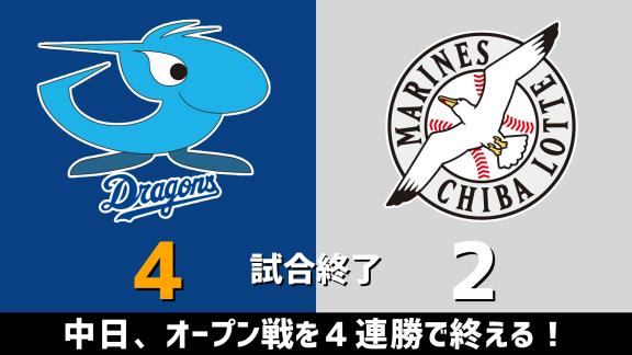 3月15日(日)　オープン戦・最終戦「中日vs.ロッテ」　スコア速報