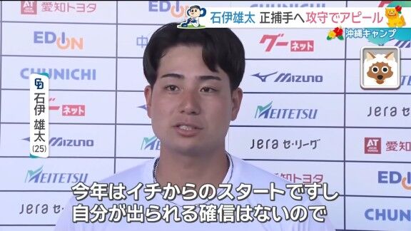 中日・石伊雄太が今季への思いを語る「去年は沢山試合に出させてもらったけど、今年は…」