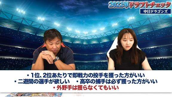 里崎智也さん「なんかね、『ダメや』みたいな感じで言っている人達もいるけど」「今年のドラゴンズのドラフト…素晴らしい」