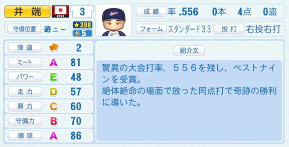 井端弘和さん、『パワプロ2026』での2013年WBC選手能力査定・紹介文