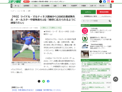 中日・R.マルティネス、オールスター中間発表で抑え投手部門1位となったことについて…