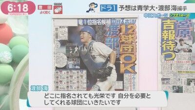 中日スポーツによる12球団ドラフト1位指名予想　ドラフト当日の一面は青学大・渡部海が飾る