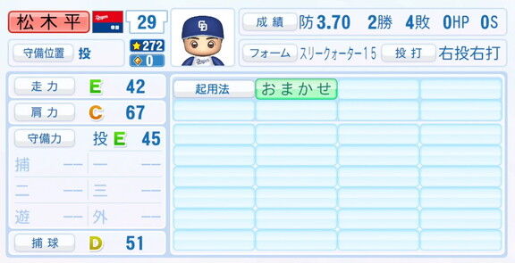 中日・松木平優太、9月25日(木)『パワプロ2025』アップデートでの選手能力査定